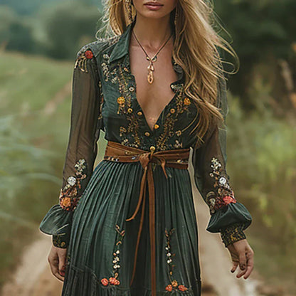 Da Donna Abito Maxi Ricami Maniche Velate Eleganza Moderna