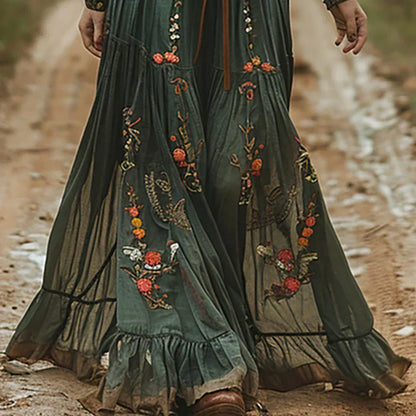 Da Donna Abito Maxi Ricami Maniche Velate Eleganza Moderna