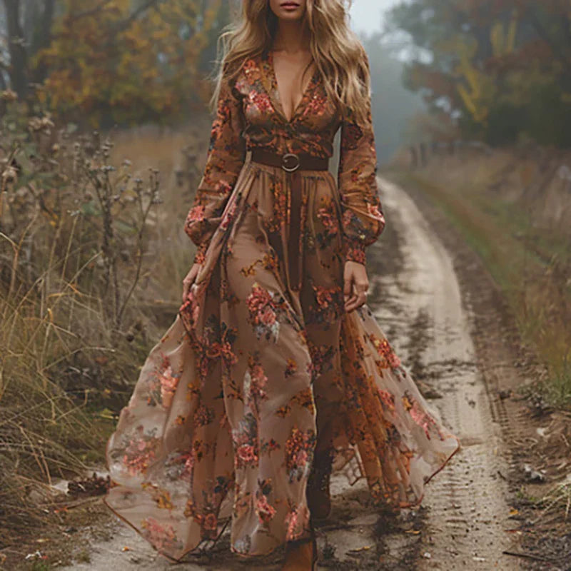 Da Donna Abito Maxi Ricami Maniche Velate Eleganza Moderna
