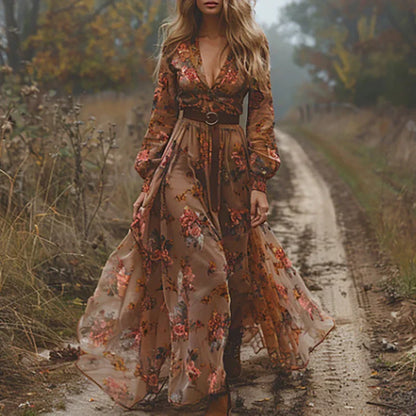 Da Donna Abito Maxi Ricami Maniche Velate Eleganza Moderna