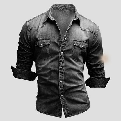 Da Uomo Camicia Slim Fit Bottoni Tasche Strutturate Casual