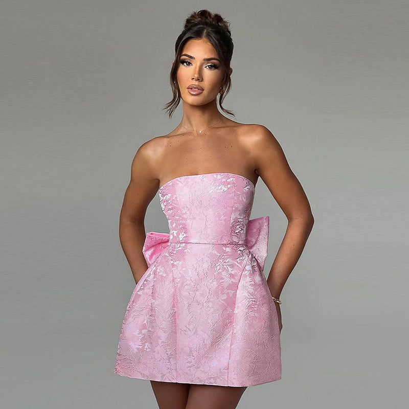 Da Donna Abito Mini Senza Spalline con Dettaglio Fiocco Scolpito