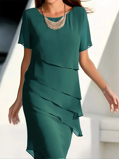Da Donna Abito Midi in Chiffon a Strati Elegante da Cerimonia