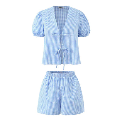 Da Donna Set Coordinato Stampato con Nodo Frontale e Shorts