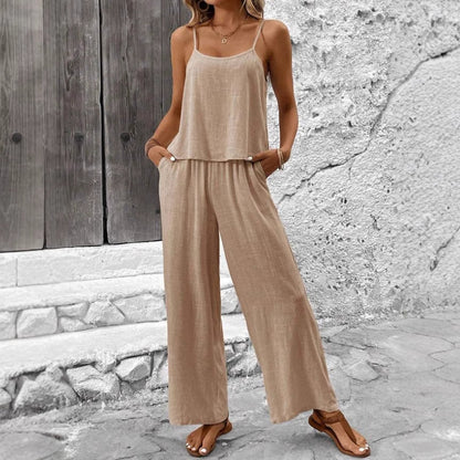 Da Donna Set Due Pezzi Top Cami Pantaloni a Gamba Larga