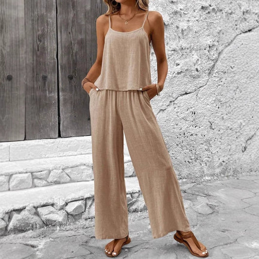 Da Donna Set Due Pezzi Top Cami Pantaloni a Gamba Larga
