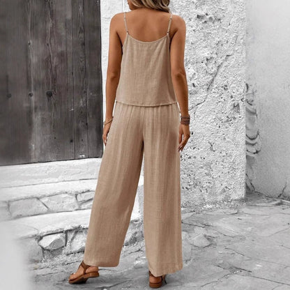 Da Donna Set Due Pezzi Top Cami Pantaloni a Gamba Larga
