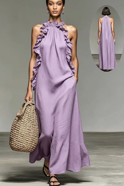 Da Donna Abito Maxi All'Americana Bordo con Volant Senza Maniche Vestibilità Comoda
