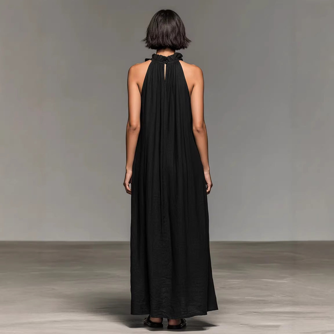 Da Donna Abito Maxi All'Americana Bordo con Volant Senza Maniche Vestibilità Comoda
