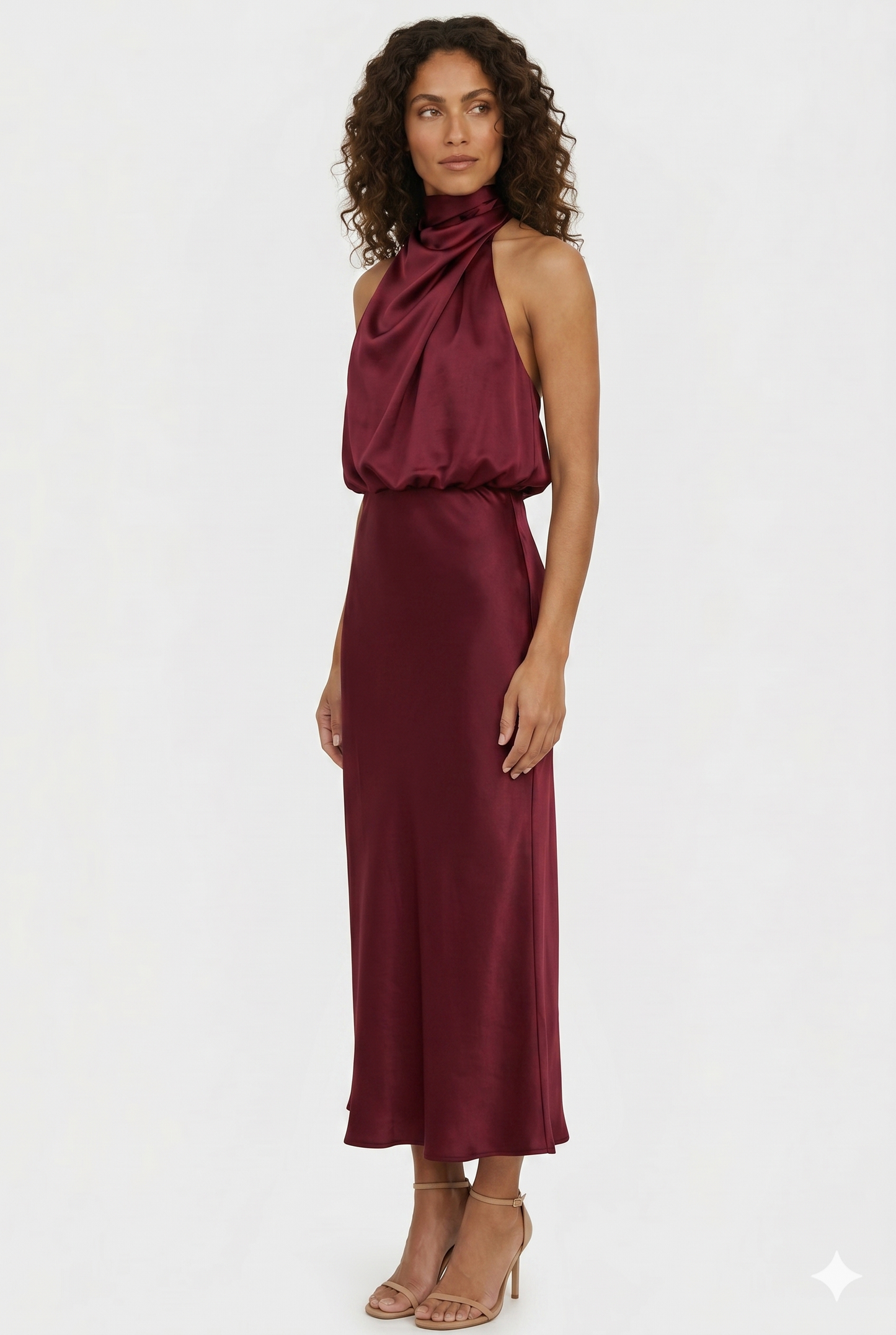 Da Donna Abito Lungo Halter Drappeggiato Silhouette Fluida Elegante