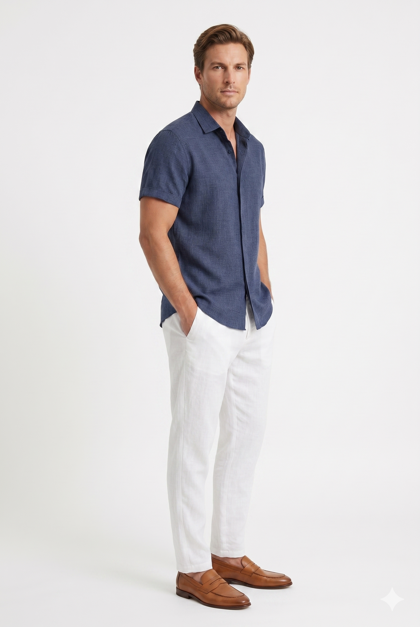 Da Uomo Camicia Lino Leggera Manica Corta Traspirante Elegante