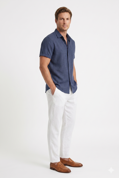 Da Uomo Camicia Lino Leggera Manica Corta Traspirante Elegante