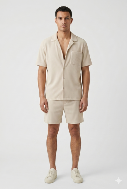 Da Uomo Set Coordinato Testurizzato Camicia Shorts Sartoriali Estivi