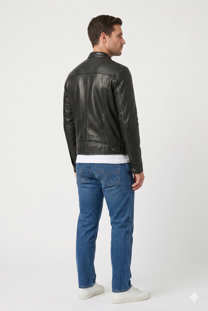 Da Uomo Giacca Pelle Vintage Strutturata Zip Design Biker