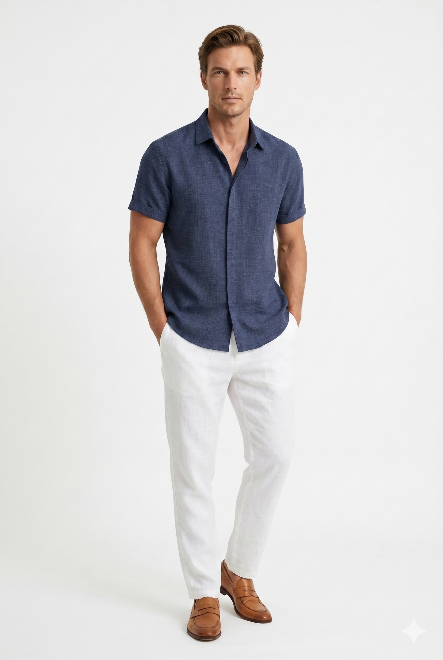 Da Uomo Camicia Lino Leggera Manica Corta Traspirante Elegante
