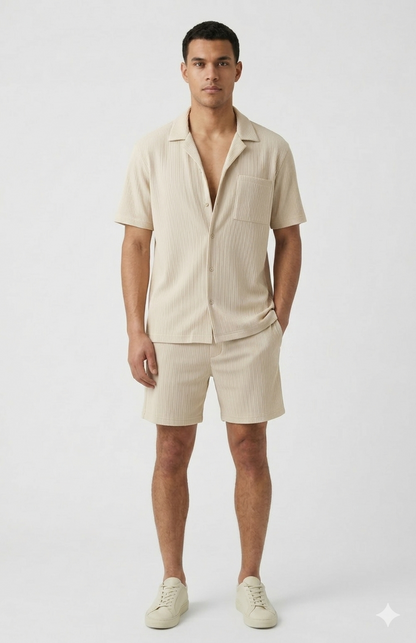 Da Uomo Set Coordinato Testurizzato Camicia Shorts Sartoriali Estivi