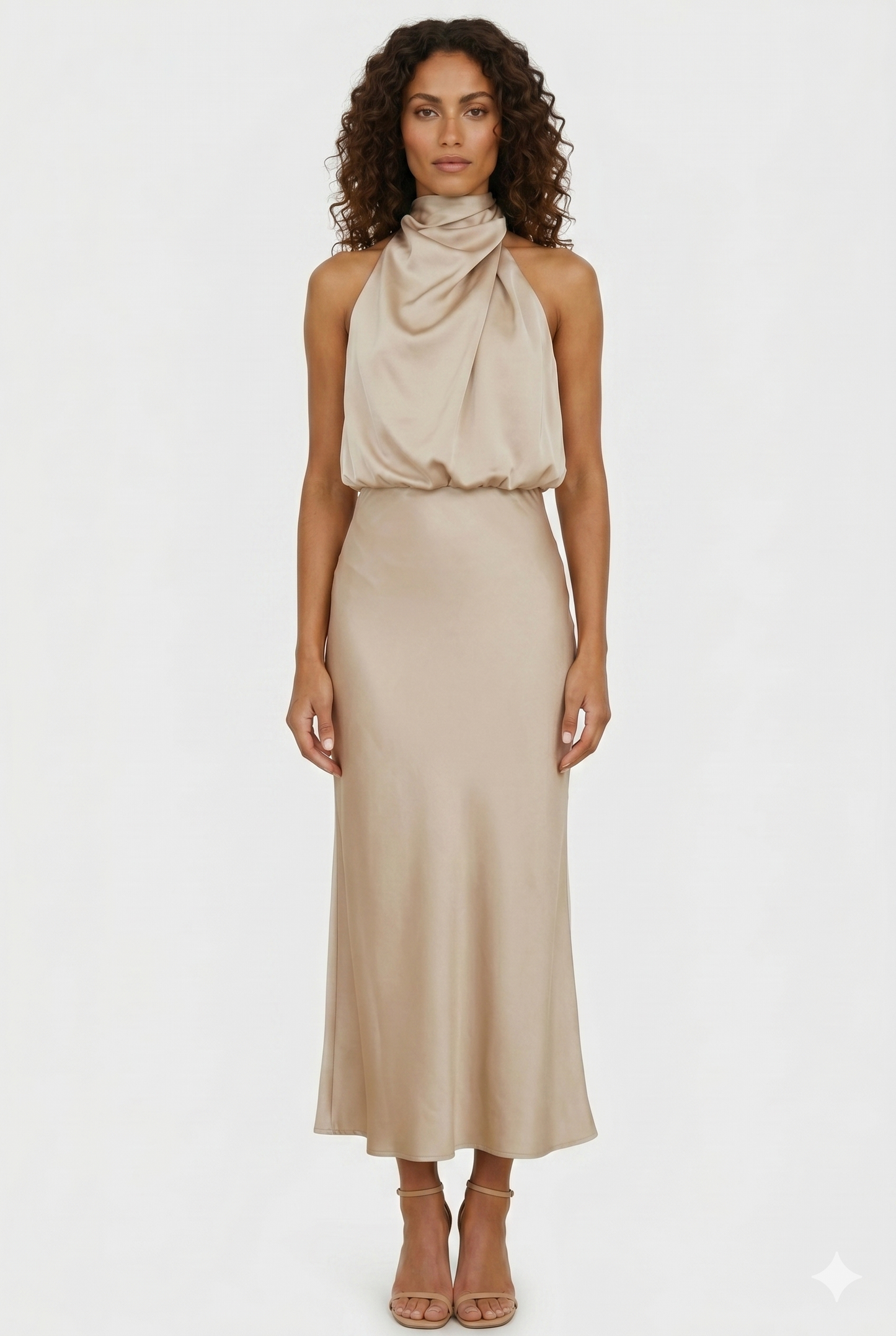 Da Donna Abito Lungo Halter Drappeggiato Silhouette Fluida Elegante