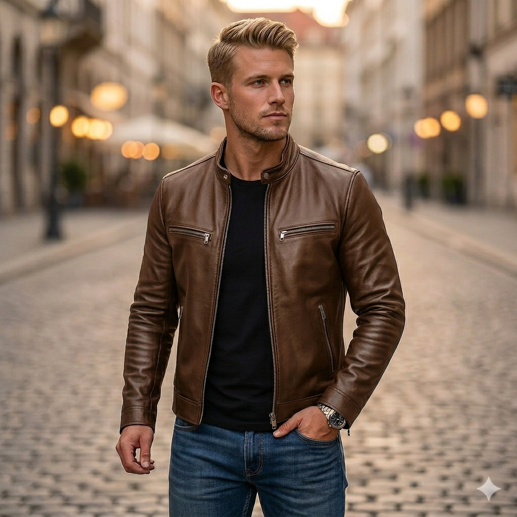 Giacca Biker in Vera Pelle Premium – Giubbotto Uomo Elegante con Collo alla Coreana