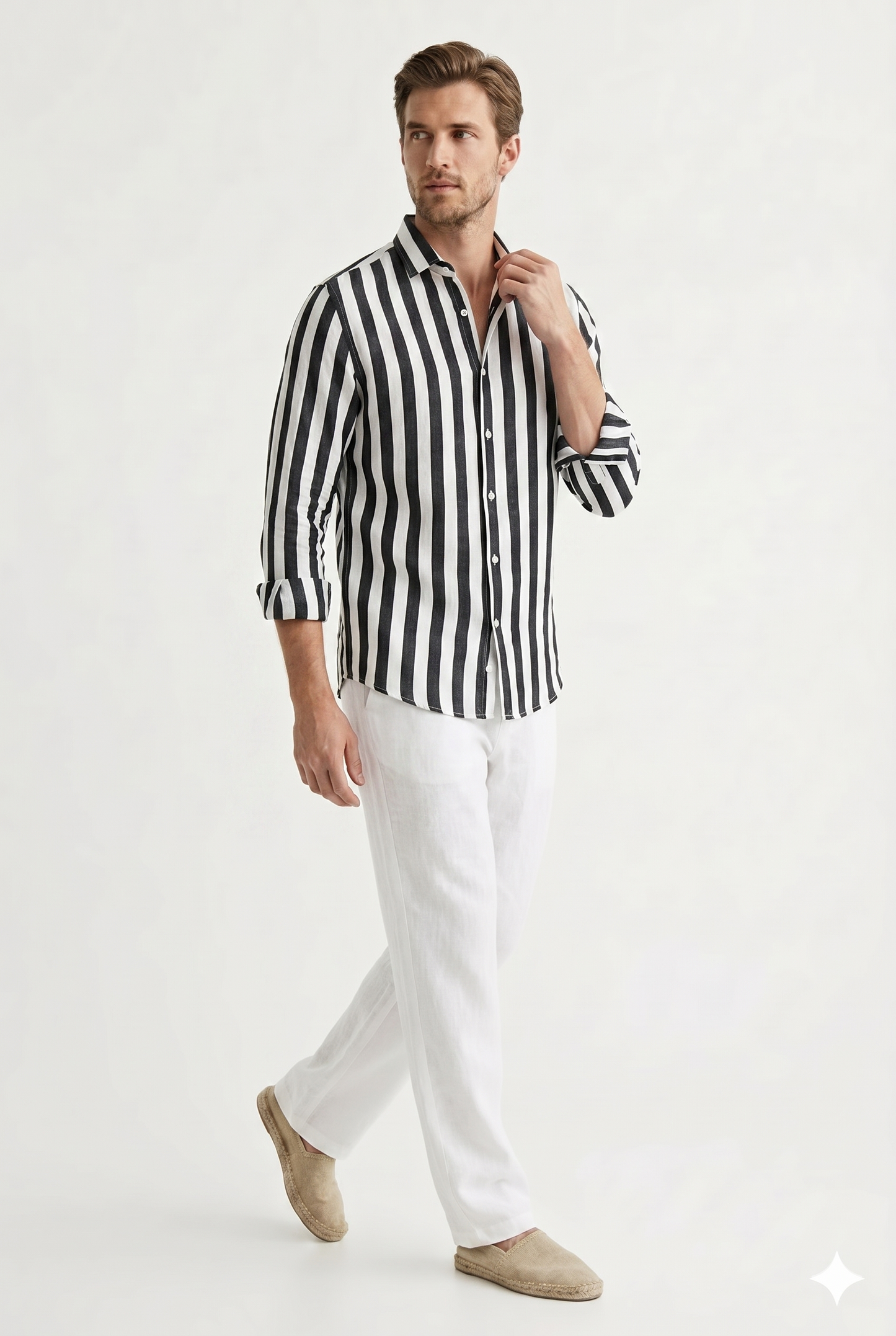 Da Uomo Camicia Estiva a Righe con Struttura Leggera Traspirante
