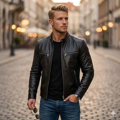 Giacca Biker in Vera Pelle Premium – Giubbotto Uomo Elegante con Collo alla Coreana