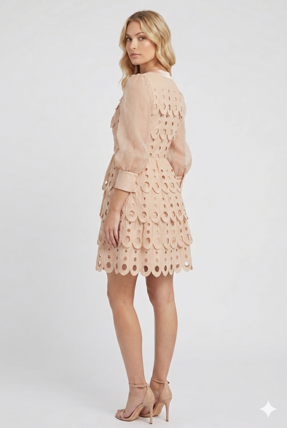 Da Donna Abito Mini Ricamato Struttura Cutwork Maniche Leggere