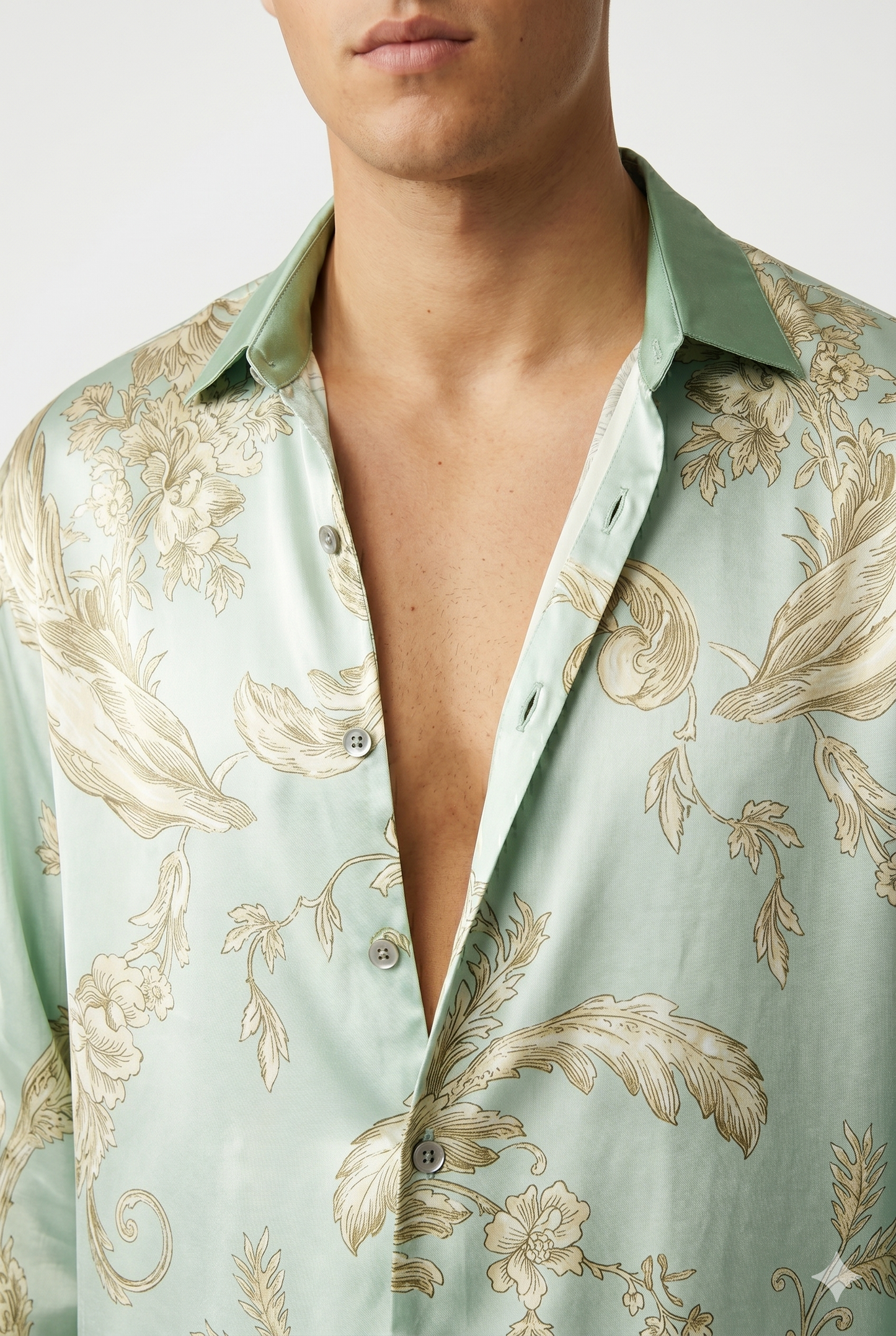 Da Uomo Set Coordinato Satinato Camicia Shorts Fantasia Lusso