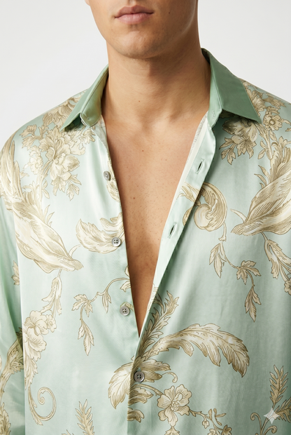Da Uomo Set Coordinato Satinato Camicia Shorts Fantasia Lusso