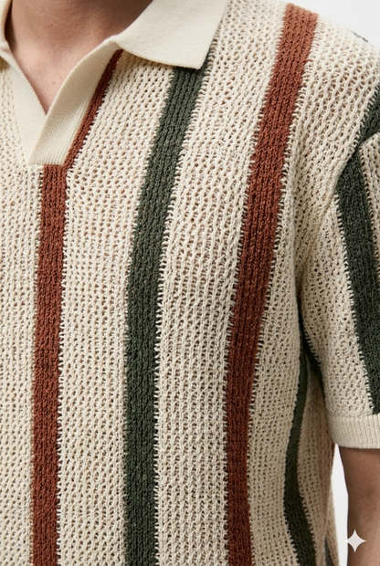 Da Uomo Polo Traspirante Texture Lavorata Righe Verticali Estiva