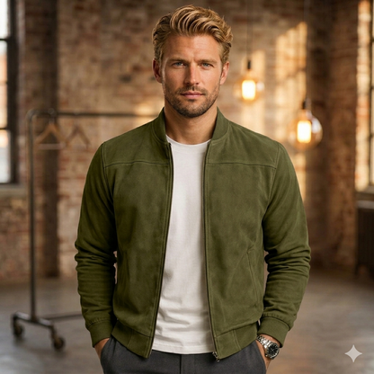Giacca Bomber in Finto Scamosciato – Giubbotto Casual Elegante con Zip e Finiture a Costine