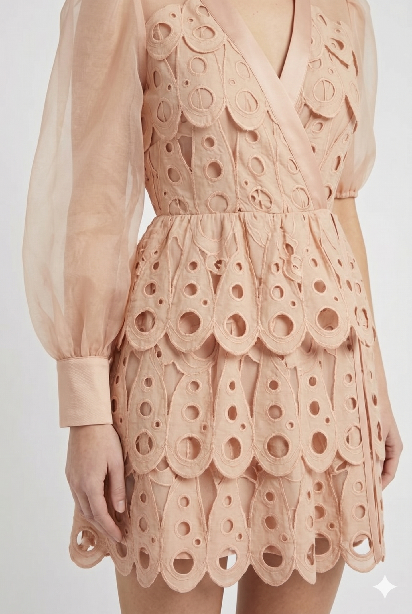 Da Donna Abito Mini Ricamato Struttura Cutwork Maniche Leggere