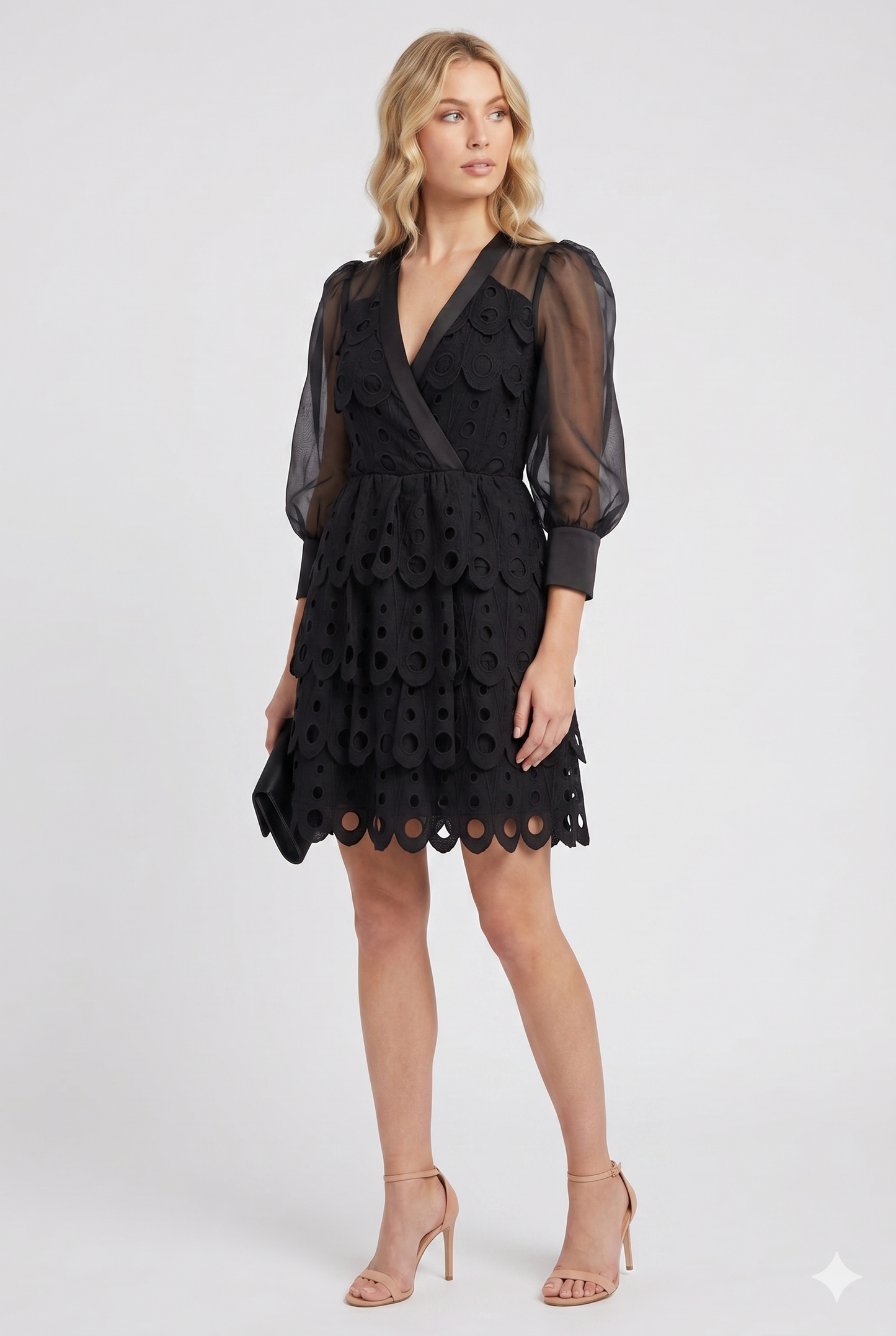 Da Donna Abito Mini Ricamato Struttura Cutwork Maniche Leggere
