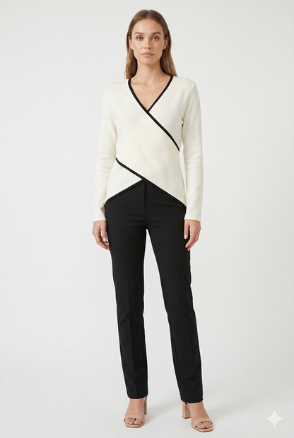 Da Donna Top Incrociato V-Neck Maniche Lunghe Elegante