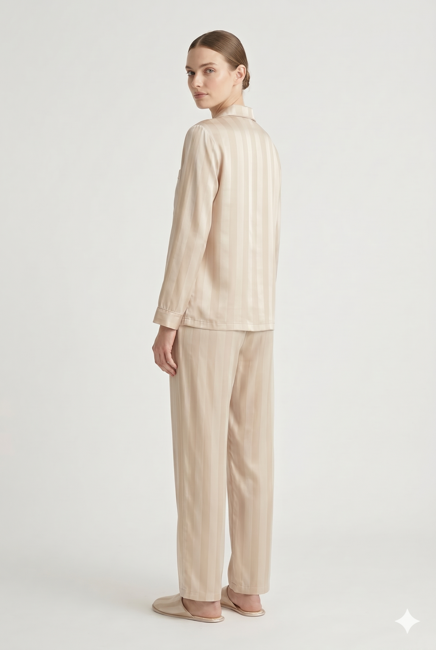 Da Donna Set Lounge Satinato Camicia Bottoni Pantaloni Fluidi