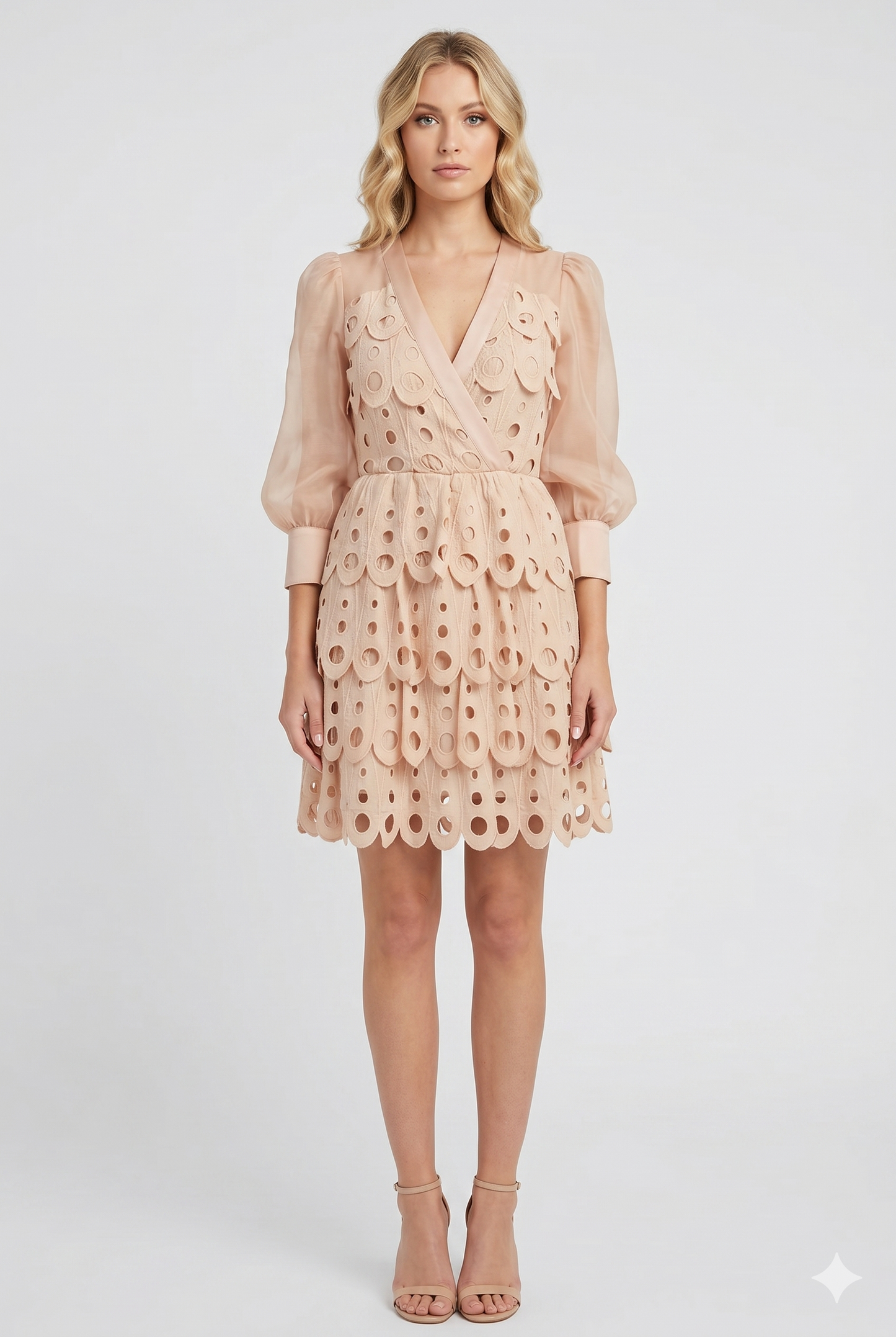 Da Donna Abito Mini Ricamato Struttura Cutwork Maniche Leggere
