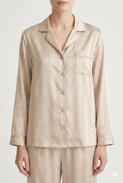 Da Donna Set Lounge Satinato Camicia Bottoni Pantaloni Fluidi