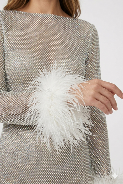 Da Donna Abito Mini Strutturato con Paillettes e Polsini Decorativi
