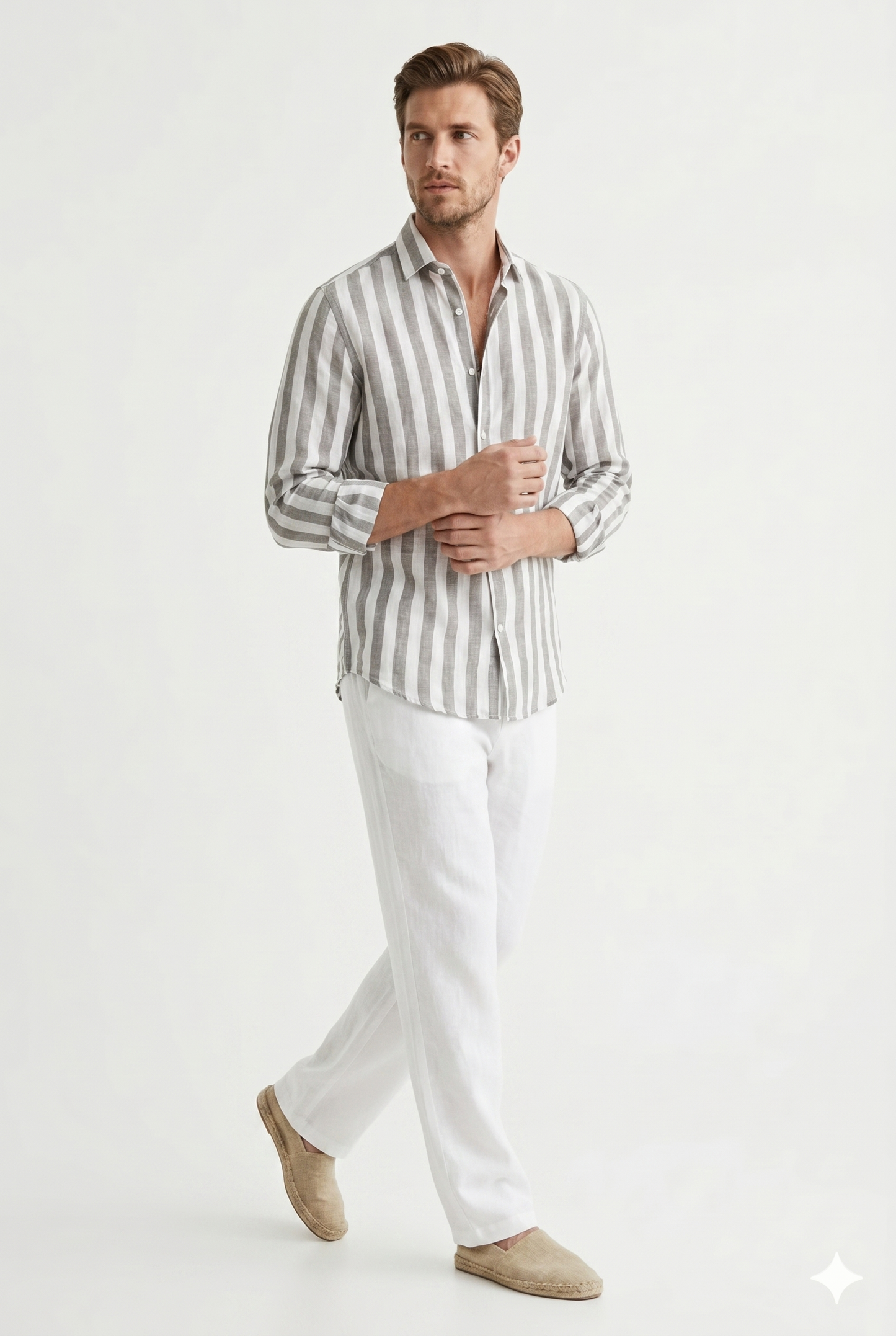 Da Uomo Camicia Estiva a Righe con Struttura Leggera Traspirante