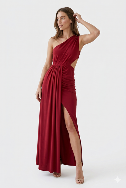 Da Donna Abito Monospalla Drappeggiato Spacco Alto Silhouette Fluida