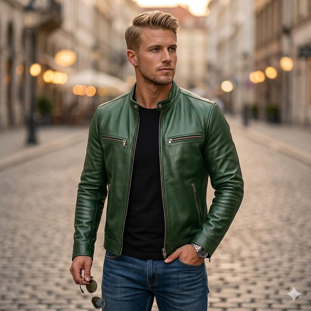 Giacca Biker in Vera Pelle Premium – Giubbotto Uomo Elegante con Collo alla Coreana