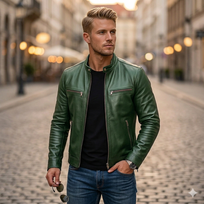 Giacca Biker in Vera Pelle Premium – Giubbotto Uomo Elegante con Collo alla Coreana