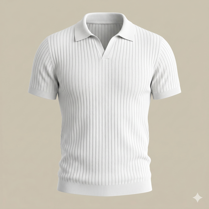 Polo da Uomo a Costine con Scollo a V: Design Essenziale e Fit Moderno