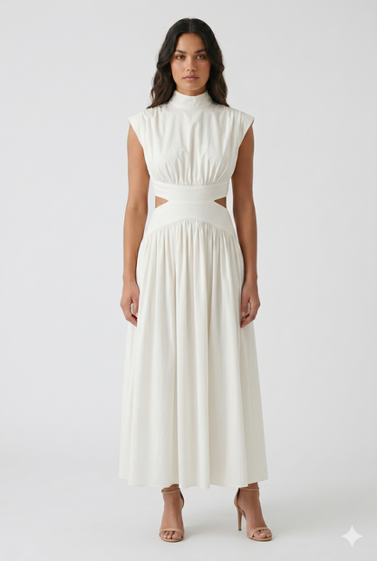 Da Donna Abito Maxi Collo Alto Cut-Out Vita Fluido Elegante