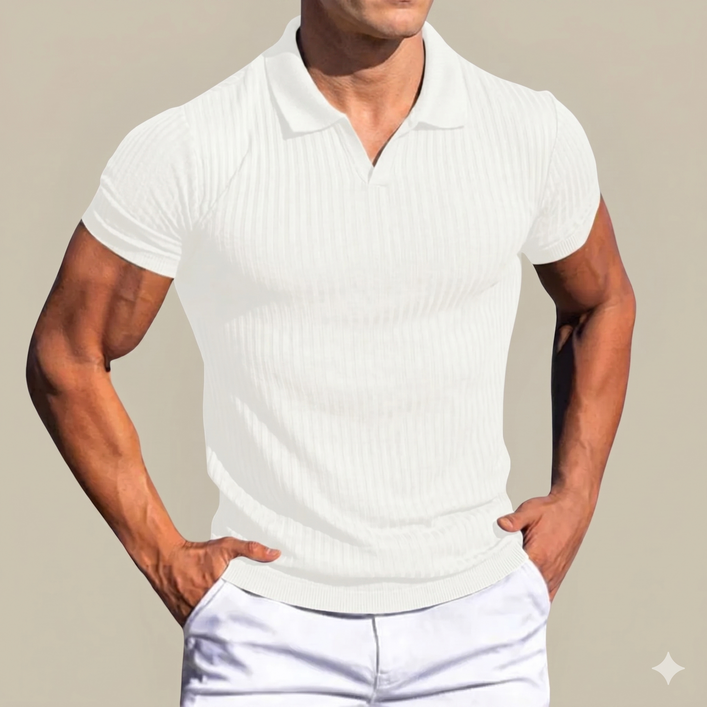 Polo da Uomo a Costine con Scollo a V: Design Essenziale e Fit Moderno