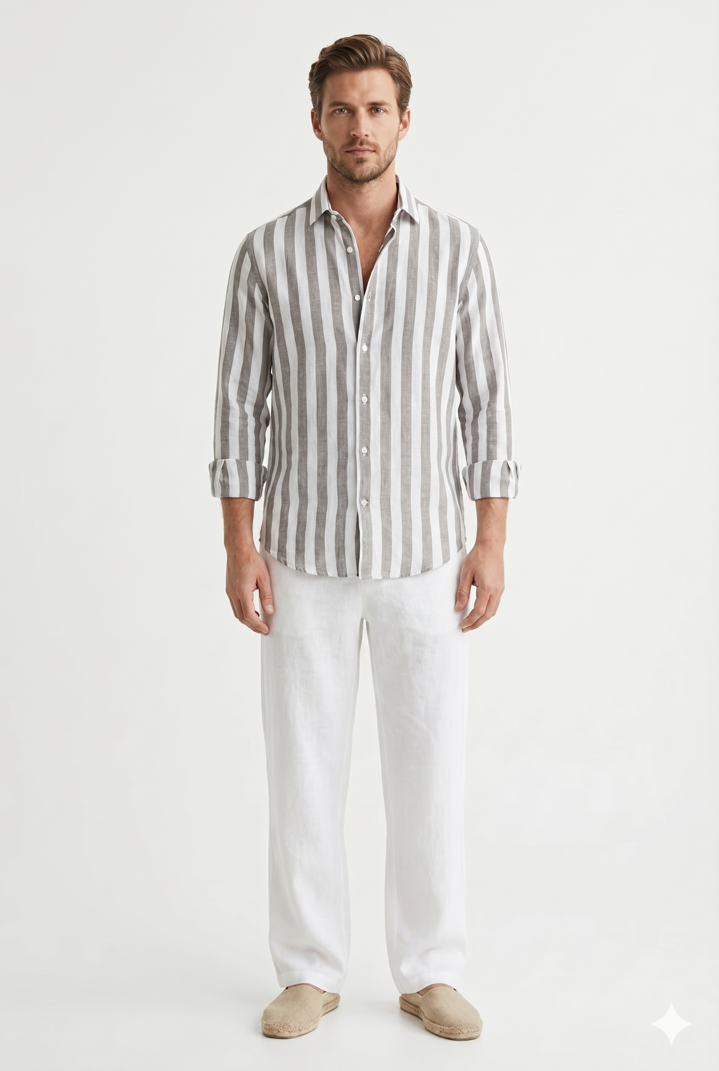 Da Uomo Camicia Estiva a Righe con Struttura Leggera Traspirante