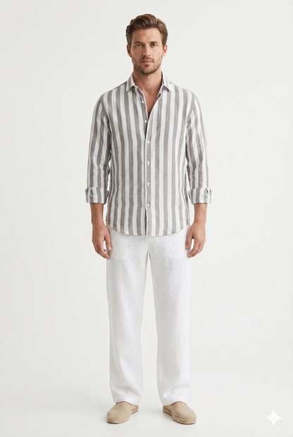 Da Uomo Camicia Estiva a Righe con Struttura Leggera Traspirante