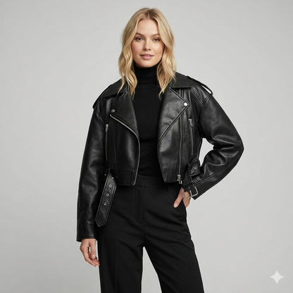 Da Donna Giacca Biker Cropped Con Cintura Strutturata