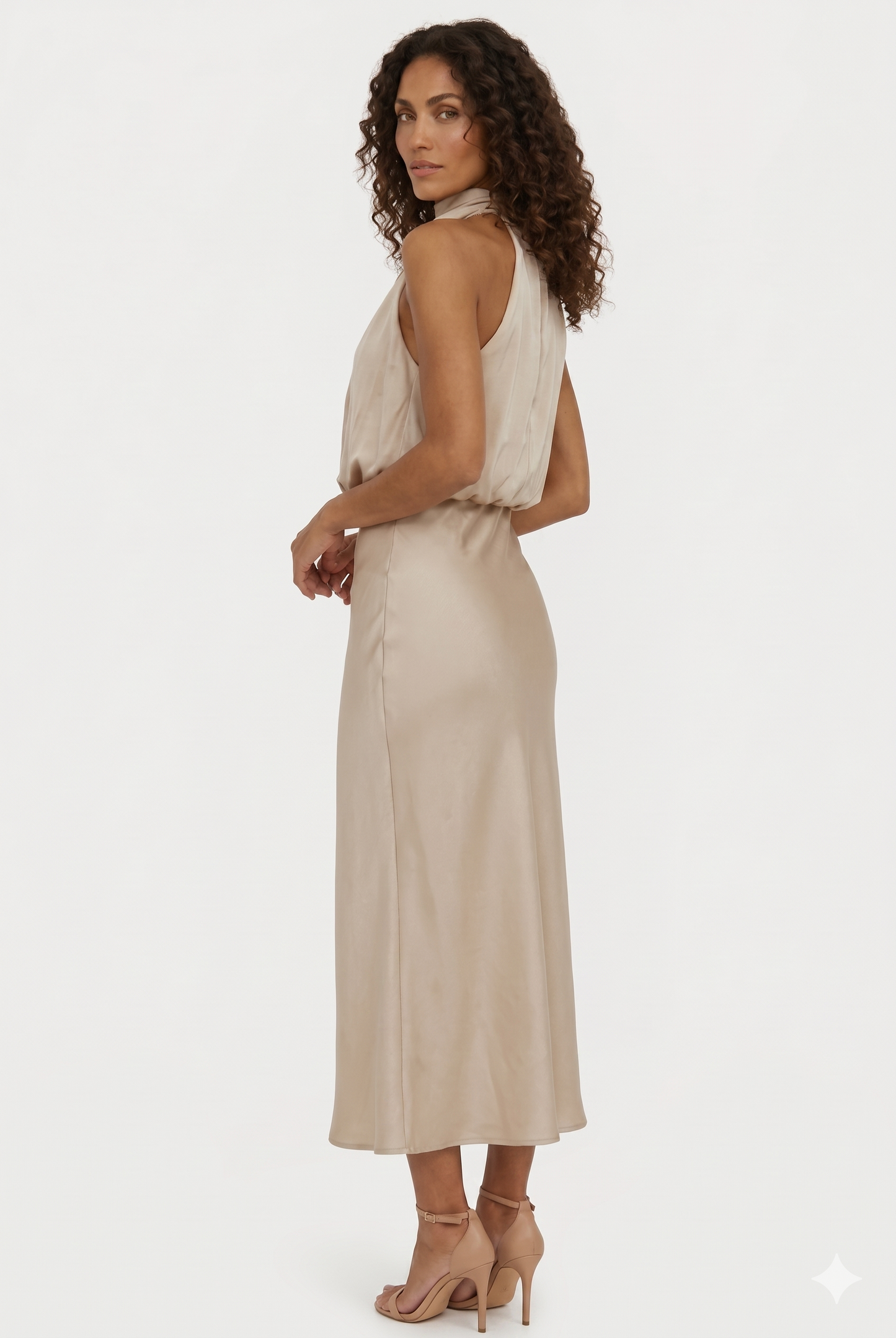 Da Donna Abito Lungo Halter Drappeggiato Silhouette Fluida Elegante