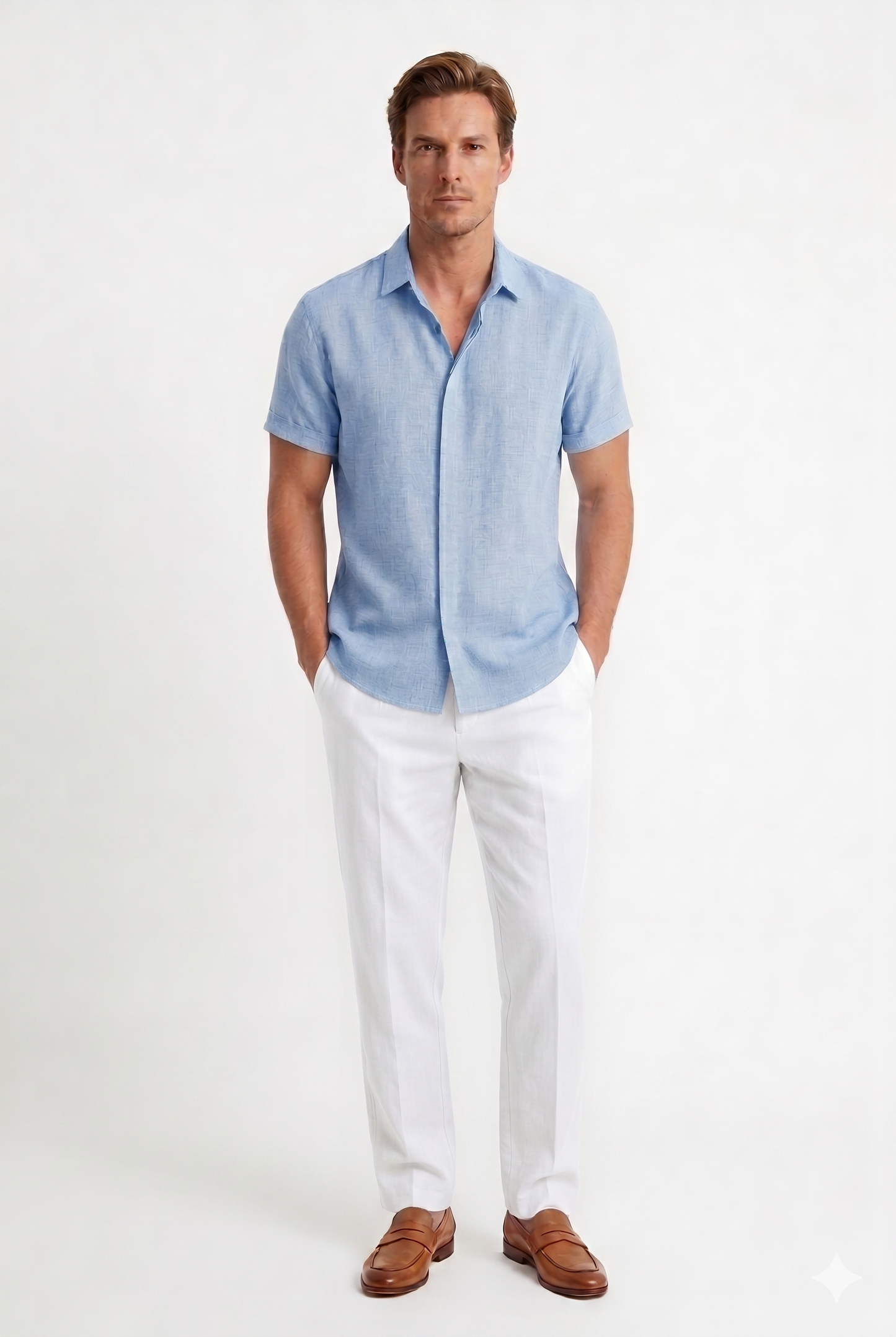 Da Uomo Camicia Lino Leggera Manica Corta Traspirante Elegante