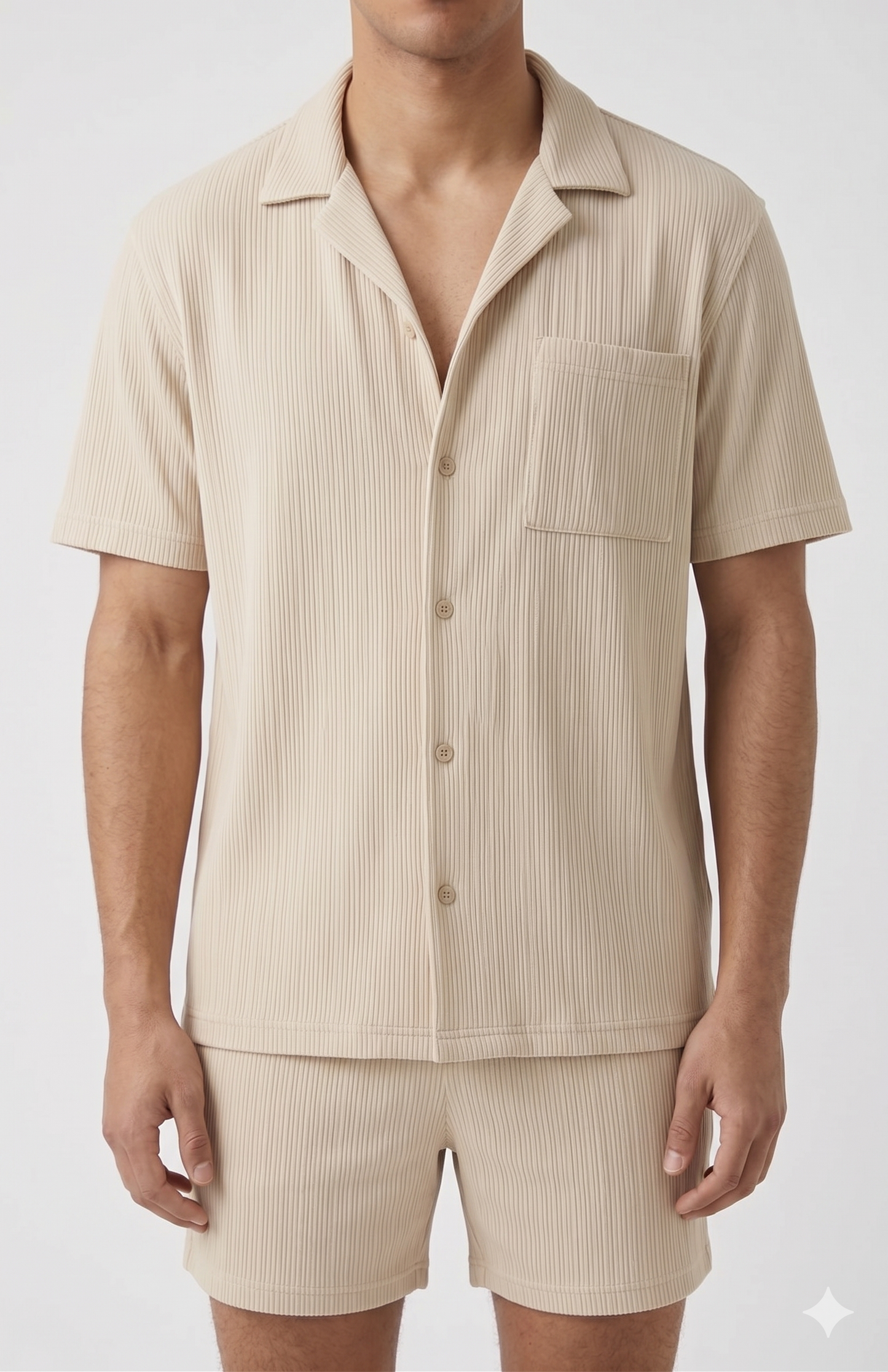 Da Uomo Set Coordinato Testurizzato Camicia Shorts Sartoriali Estivi
