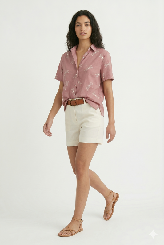 Da Donna Camicia Leggera Manica Corta Stampa Libellule Casual